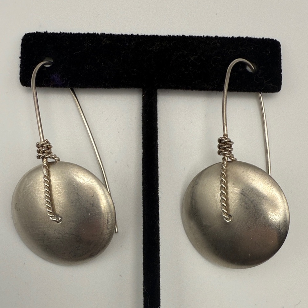 Vintage Mexico 925 Sterling Silver Dangle Shield Hook Earrings